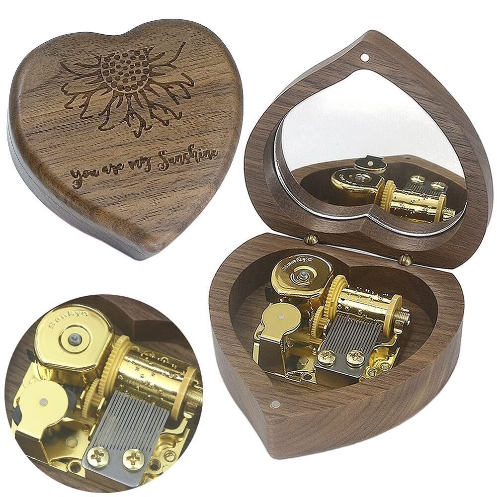 5861 Solid Heart-Shaped Music Box Retro Music Box Christmas Birthday